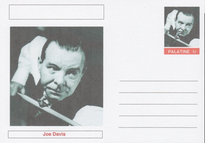 Palatine (Fantasy) Personalities - Joe Davis (snooker) postal stationery card unused and fine, stamps on , stamps on  stamps on personalities, stamps on  stamps on sport, stamps on  stamps on snooker