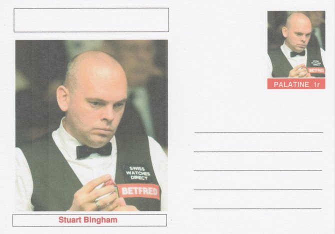 Palatine (Fantasy) Personalities - Stuart Bingham (snooker) postal stationery card unused and fine, stamps on personalities, stamps on sport, stamps on snooker