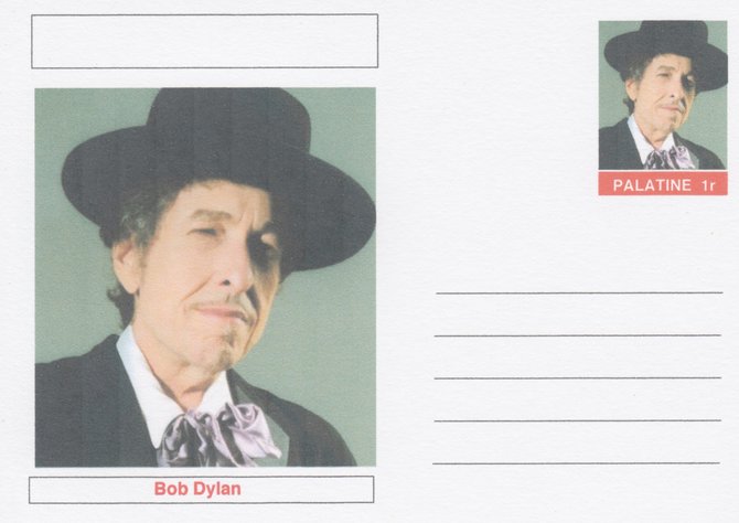 Palatine (Fantasy) Personalities - Bob Dylan postal stationery card unused and fine, stamps on personalities, stamps on music, stamps on films, stamps on cinema, stamps on movies, stamps on pops, stamps on rock, stamps on dylan