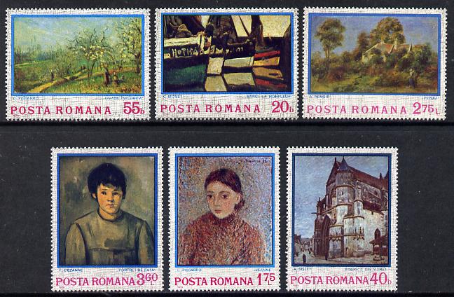 Rumania 1974 Impressionist Paintings set of 6 unmounted mint, SG 4056-61, Mi 3175-80, stamps on , stamps on  stamps on arts, stamps on monet, stamps on sisley, stamps on pissarro, stamps on renoir, stamps on cezanne