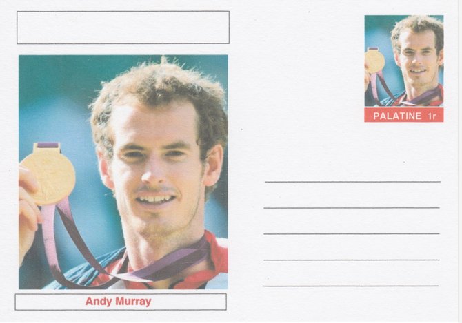 Palatine (Fantasy) Personalities - Andy Murray (tennis) postal stationery card unused and fine, stamps on , stamps on  stamps on personalities, stamps on  stamps on sport, stamps on  stamps on tennis