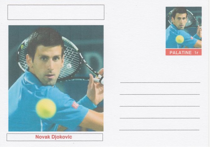 Palatine (Fantasy) Personalities - Novak Djokovic (tennis) postal stationery card unused and fine, stamps on personalities, stamps on sport, stamps on tennis