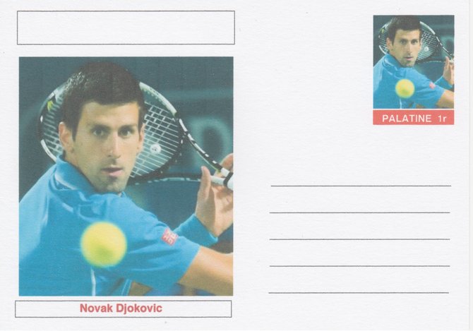 Palatine (Fantasy) Personalities - Novak Djokovic (tennis) postal stationery card unused and fine, stamps on , stamps on  stamps on personalities, stamps on  stamps on sport, stamps on  stamps on tennis