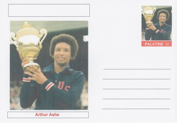 Palatine (Fantasy) Personalities - Arthur Ashe (tennis) postal stationery card unused and fine, stamps on personalities, stamps on sport, stamps on tennis