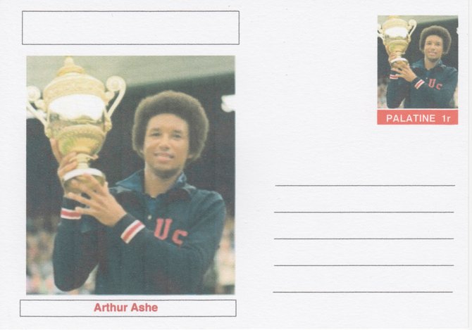 Palatine (Fantasy) Personalities - Arthur Ashe (tennis) postal stationery card unused and fine, stamps on , stamps on  stamps on personalities, stamps on  stamps on sport, stamps on  stamps on tennis