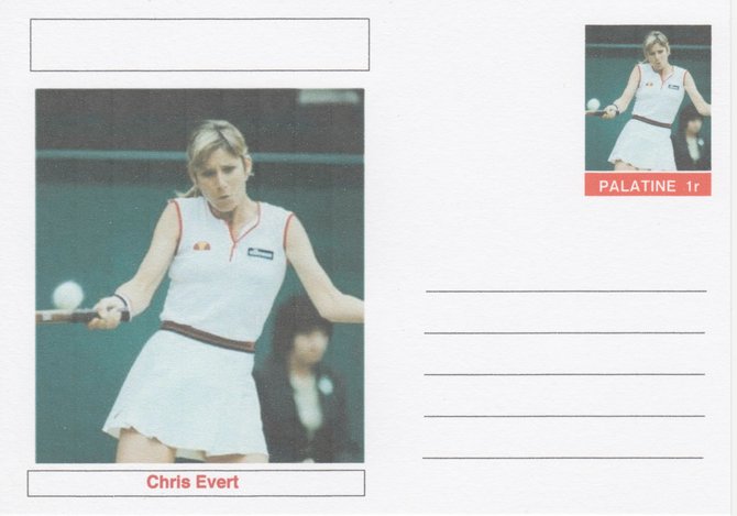 Palatine (Fantasy) Personalities - Chris Evert (tennis) postal stationery card unused and fine, stamps on , stamps on  stamps on personalities, stamps on  stamps on sport, stamps on  stamps on tennis