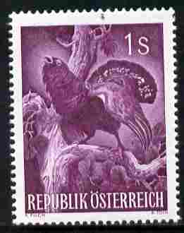 Austria 1959 Capercailie 1s from Hunting set unmounted mint, SG 1338, stamps on birds, stamps on capercailies, stamps on hunting, stamps on game