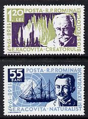 Rumania 1958 Racovita Commem (naturalist & explorer) set of 2 unmounted mint, SG 2597-98,  Mi 1731-32*, stamps on , stamps on  stamps on maps, stamps on  stamps on polar, stamps on  stamps on science, stamps on  stamps on ships