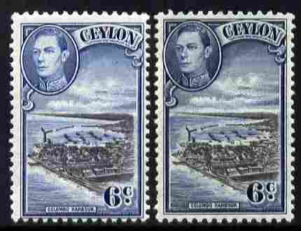 Ceylon 1938-49 KG6 Colombo Harbour 6c two good shades (grey-blue & steel blue) unmounted mint, SG 388var, stamps on , stamps on  kg6 , stamps on harbours