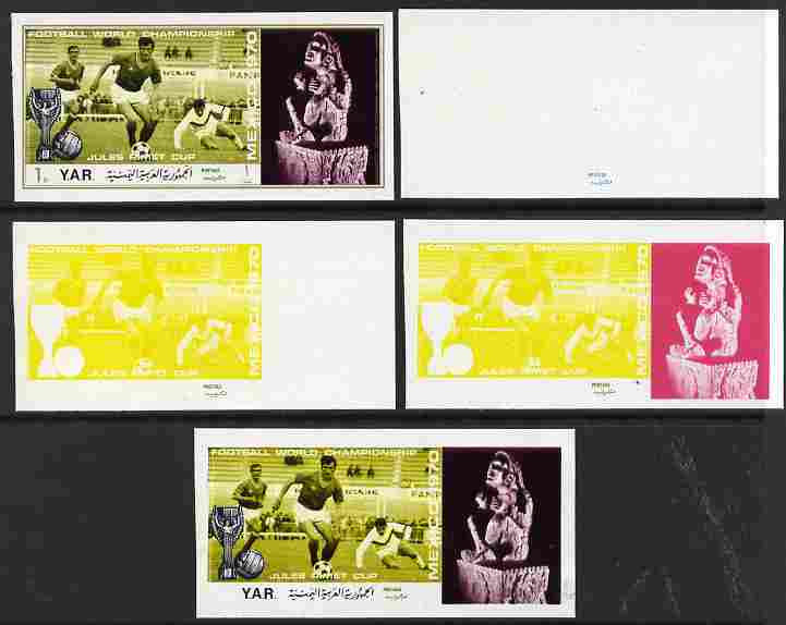 Yemen - Republic 1970 Football World Cup - 8th issue 1B the set of 5 imperf progressive proofs comprising 1, 2, 3, 4 and all 5-colour composites unmounted mint as Mi 1166, stamps on sport, stamps on football