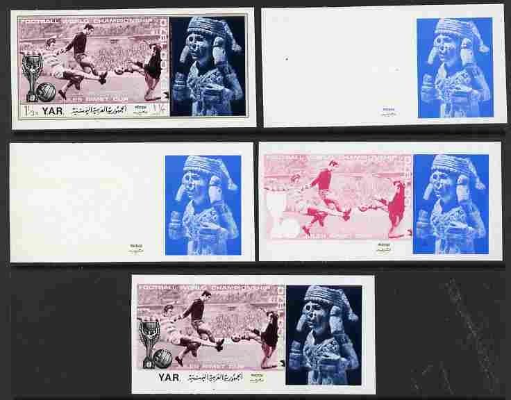 Yemen - Republic 1970 Football World Cup - 8th issue 1.33B the set of 5 imperf progressive proofs comprising 1, 2, 3, 4 and all 5-colour composites unmounted mint as Mi 1168, stamps on , stamps on  stamps on sport, stamps on  stamps on football