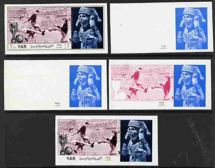 Yemen - Republic 1970 Football World Cup - 8th issue 1.33B the set of 5 imperf progressive proofs comprising 1, 2, 3, 4 and all 5-colour composites unmounted mint as Mi 1..., stamps on sport, stamps on football