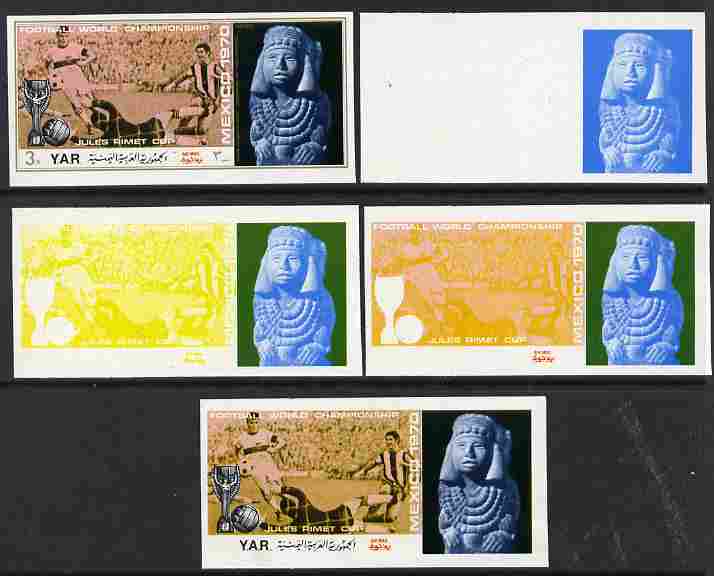 Yemen - Republic 1970 Football World Cup - 8th issue 3B the set of 5 imperf progressive proofs comprising 1, 2, 3, 4 and all 5-colour composites unmounted mint as Mi 1170, stamps on , stamps on  stamps on sport, stamps on  stamps on football