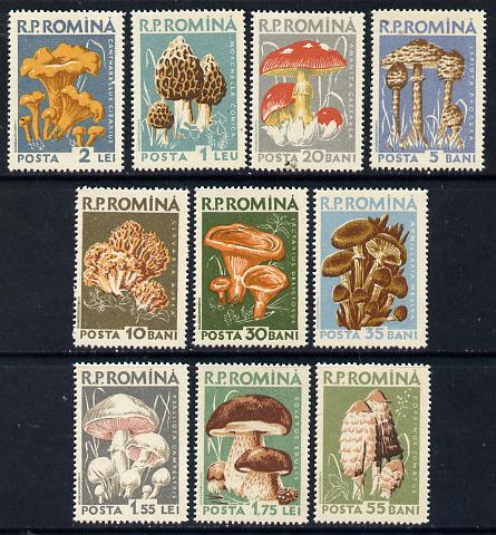 Rumania 1958 Mushrooms set of 10 unmounted mint, SG 2583-92, Mi 1721-30, stamps on , stamps on  stamps on fungi