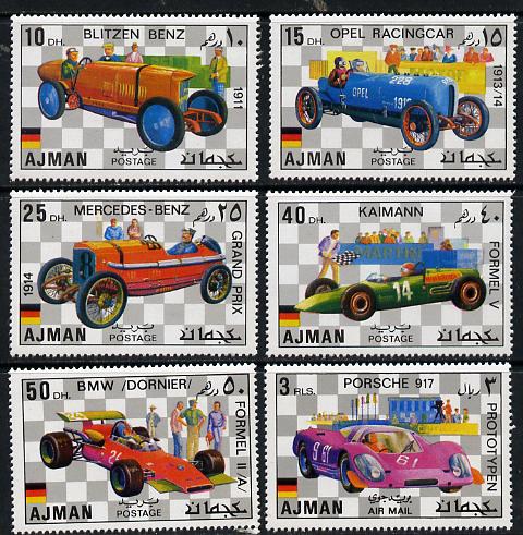 Ajman 1971 German Racing Cars set of 6 unmounted mint, Mi 1117-22, stamps on , stamps on  stamps on cars      opel      bmw      blitzen    mercedes     kaimann     porsche