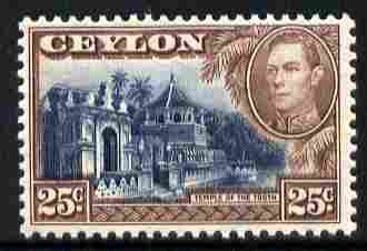 Ceylon 1938-49 KG6 Temple of the Tooth 25c watermark sideways unmounted mint, SG 392