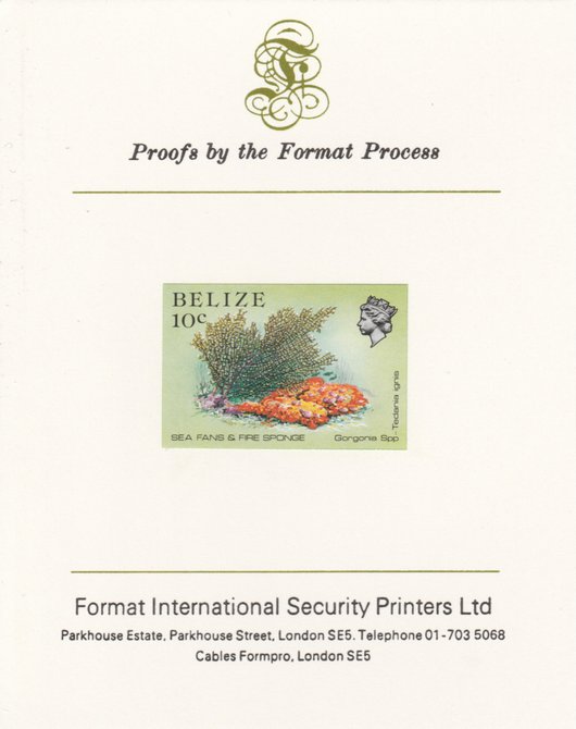 Belize 1984-88 Sea Fans & Fire Sponge 10c def imperf proof mounted on Format International proof card as SG 772, stamps on , stamps on  stamps on marine-life