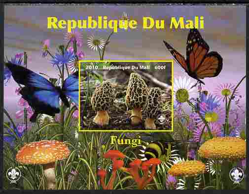 Mali 2010 Fungi #1 imperf s/sheet with Butterflies & Scouts Logo unmounted mint. Note this item is privately produced and is offered purely on its thematic appeal, stamps on , stamps on  stamps on fungi, stamps on  stamps on butterflies, stamps on  stamps on scouts