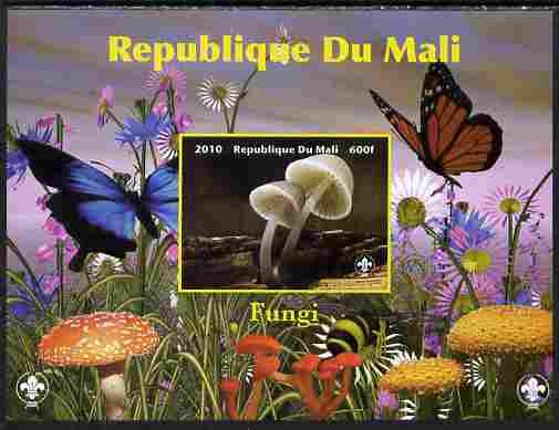 Mali 2010 Fungi #2 imperf s/sheet with Butterflies & Scouts Logo unmounted mint. Note this item is privately produced and is offered purely on its thematic appeal, stamps on , stamps on  stamps on fungi, stamps on  stamps on butterflies, stamps on  stamps on scouts