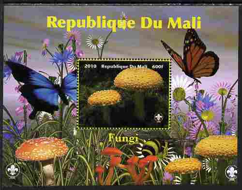 Mali 2010 Fungi #3 perf s/sheet with Butterflies & Scouts Logo unmounted mint. Note this item is privately produced and is offered purely on its thematic appeal, stamps on fungi, stamps on butterflies, stamps on scouts