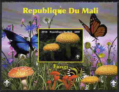 Mali 2010 Fungi #3 imperf s/sheet with Butterflies & Scouts Logo unmounted mint. Note this item is privately produced and is offered purely on its thematic appeal, stamps on , stamps on  stamps on fungi, stamps on  stamps on butterflies, stamps on  stamps on scouts