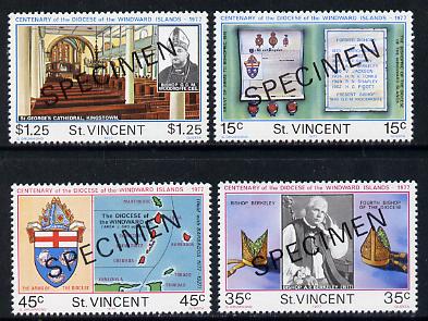 St Vincent 1977 Centenary of Diocese set of 4 opt'd Specimen unmounted mint, as SG 527-30*, stamps on , stamps on  stamps on religion, stamps on stained glass, stamps on 