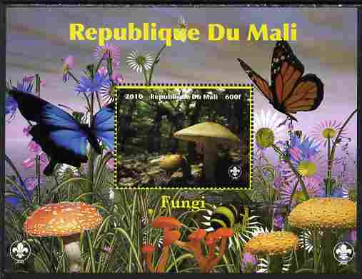 Mali 2010 Fungi #6 perf s/sheet with Butterflies & Scouts Logo unmounted mint, stamps on , stamps on  stamps on fungi, stamps on  stamps on butterflies, stamps on  stamps on scouts