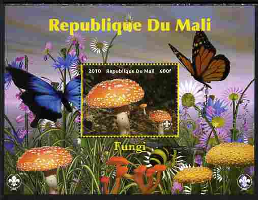 Mali 2010 Fungi #7 perf s/sheet with Butterflies & Scouts Logo unmounted mint. Note this item is privately produced and is offered purely on its thematic appeal, stamps on fungi, stamps on butterflies, stamps on scouts