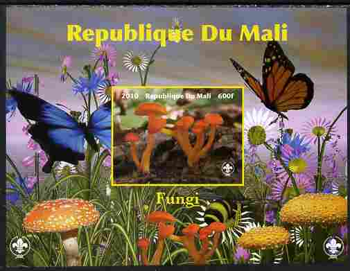 Mali 2010 Fungi #8 imperf s/sheet with Butterflies & Scouts Logo unmounted mint. Note this item is privately produced and is offered purely on its thematic appeal, stamps on fungi, stamps on butterflies, stamps on scouts
