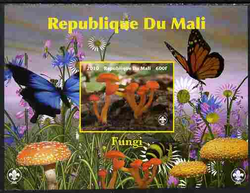 Mali 2010 Fungi #8 imperf s/sheet with Butterflies & Scouts Logo unmounted mint. Note this item is privately produced and is offered purely on its thematic appeal, stamps on , stamps on  stamps on fungi, stamps on  stamps on butterflies, stamps on  stamps on scouts