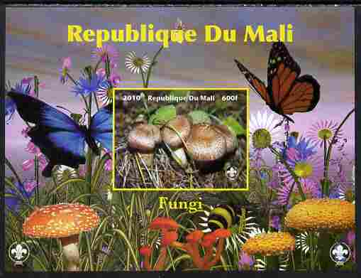 Mali 2010 Fungi #9 imperf s/sheet with Butterflies & Scouts Logo unmounted mint. Note this item is privately produced and is offered purely on its thematic appeal, stamps on , stamps on  stamps on fungi, stamps on  stamps on butterflies, stamps on  stamps on scouts