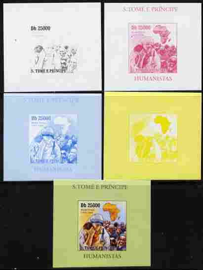 St Thomas & Prince Islands 2010 Humanitarians - Mother Teresa individual deluxe sheet - the set of 5 imperf progressive proofs comprising the 4 individual colours plus al..., stamps on personalities, stamps on women, stamps on human rights, stamps on peace, stamps on nobel, stamps on teresa