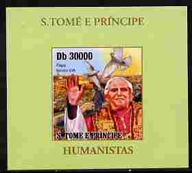 St Thomas & Prince Islands 2010 Humanitarians - Pope Benedict individual imperf deluxe sheet unmounted mint. Note this item is privately produced and is offered purely on its thematic appeal, stamps on personalities, stamps on pope, stamps on religion, stamps on popes