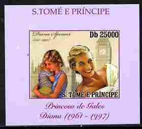 St Thomas & Prince Islands 2010 Diana Princess of Wales #4 with Big Ben individual imperf deluxe sheet unmounted mint. Note this item is privately produced and is offered purely on its thematic appeal, stamps on , stamps on  stamps on personalities, stamps on  stamps on diana, stamps on  stamps on royalty, stamps on  stamps on clocks, stamps on  stamps on london