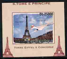 St Thomas & Prince Islands 2010 Eiffel Tower & Concorde #2 individual imperf deluxe sheet unmounted mint. Note this item is privately produced and is offered purely on it..., stamps on eiffel tower, stamps on concorde, stamps on aviation