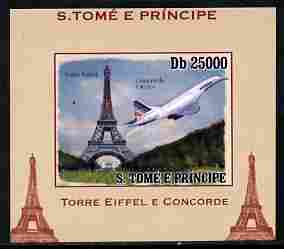 St Thomas & Prince Islands 2010 Eiffel Tower & Concorde #3 individual imperf deluxe sheet unmounted mint. Note this item is privately produced and is offered purely on its thematic appeal, stamps on eiffel tower, stamps on concorde, stamps on aviation