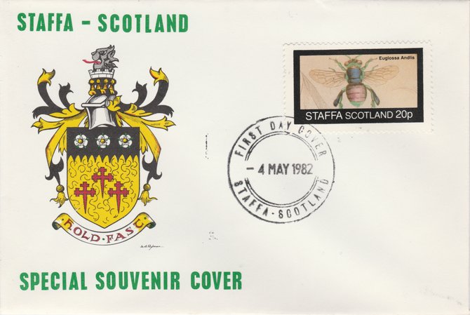 Staffa 1982 Bees #2 (20p perf value) on special cover with first day cancel, stamps on , stamps on  stamps on insects     honey, stamps on bees