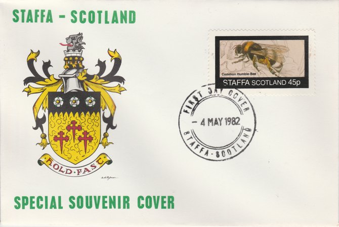 Staffa 1982 Bees #4 (45p perf value) on special cover with first day cancel, stamps on , stamps on  stamps on insects     honey, stamps on bees