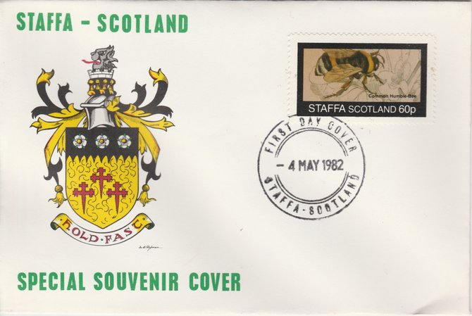 Staffa 1982 Bees #5 (60p perf value) on special cover with first day cancel, stamps on , stamps on  stamps on insects     honey, stamps on bees