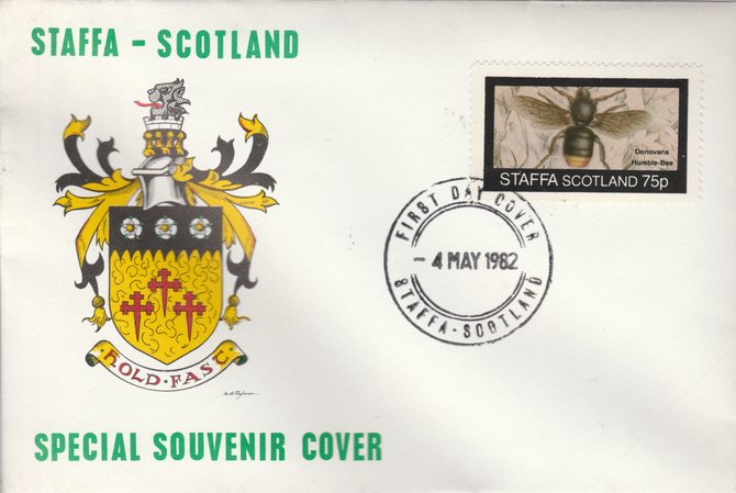 Staffa 1982 Bees #6 (75p perf value) on special cover with first day cancel, stamps on , stamps on  stamps on insects     honey, stamps on bees