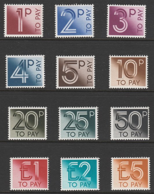 GB 1982 Postage Due complete set of 12 (1p to ) unmounted mint and offered at below face value SG D90-D101, stamps on 