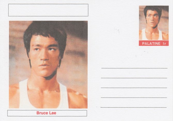 Palatine (Fantasy) Personalities - Bruce Lee (Martial arts actor) postal stationery card unused and fine, stamps on , stamps on  stamps on personalities, stamps on  stamps on films, stamps on  stamps on cinema, stamps on  stamps on movies, stamps on  stamps on 