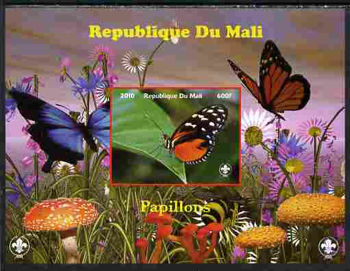 Mali 2010 Butterfles #1 imperf s/sheet with Fungi & Scouts Logo unmounted mint. Note this item is privately produced and is offered purely on its thematic appeal, stamps on butterflies, stamps on fungi, stamps on scouts