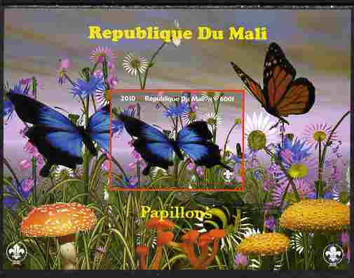 Mali 2010 Butterfles #3 imperf s/sheet with Fungi & Scouts Logo unmounted mint. Note this item is privately produced and is offered purely on its thematic appeal, stamps on butterflies, stamps on fungi, stamps on scouts