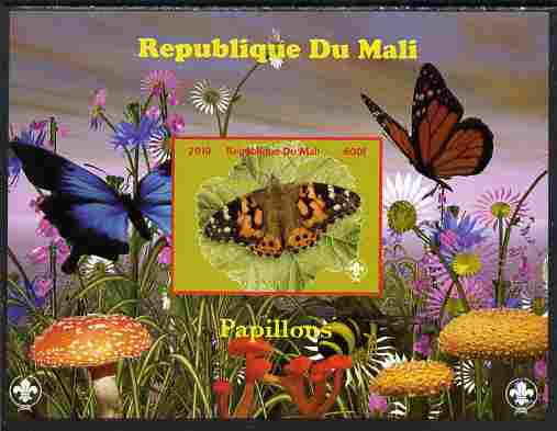 Mali 2010 Butterfles #41 imperf s/sheet with Fungi & Scouts Logo unmounted mint. Note this item is privately produced and is offered purely on its thematic appeal, stamps on butterflies, stamps on fungi, stamps on scouts