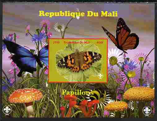 Mali 2010 Butterfles #41 imperf s/sheet with Fungi & Scouts Logo unmounted mint. Note this item is privately produced and is offered purely on its thematic appeal, stamps on , stamps on  stamps on butterflies, stamps on  stamps on fungi, stamps on  stamps on scouts