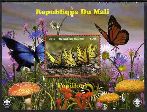 Mali 2010 Butterfles #5 perf s/sheet with Fungi & Scouts Logo unmounted mint. Note this item is privately produced and is offered purely on its thematic appeal, stamps on butterflies, stamps on fungi, stamps on scouts