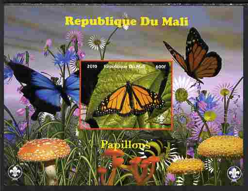 Mali 2010 Butterfles #6 imperf s/sheet with Fungi & Scouts Logo unmounted mint. Note this item is privately produced and is offered purely on its thematic appeal, stamps on butterflies, stamps on fungi, stamps on scouts