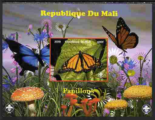 Mali 2010 Butterfles #6 imperf s/sheet with Fungi & Scouts Logo unmounted mint. Note this item is privately produced and is offered purely on its thematic appeal, stamps on , stamps on  stamps on butterflies, stamps on  stamps on fungi, stamps on  stamps on scouts