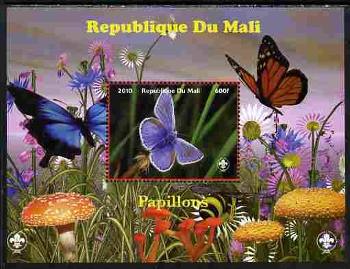 Mali 2010 Butterfles #7 perf s/sheet with Fungi & Scouts Logo unmounted mint. Note this item is privately produced and is offered purely on its thematic appeal